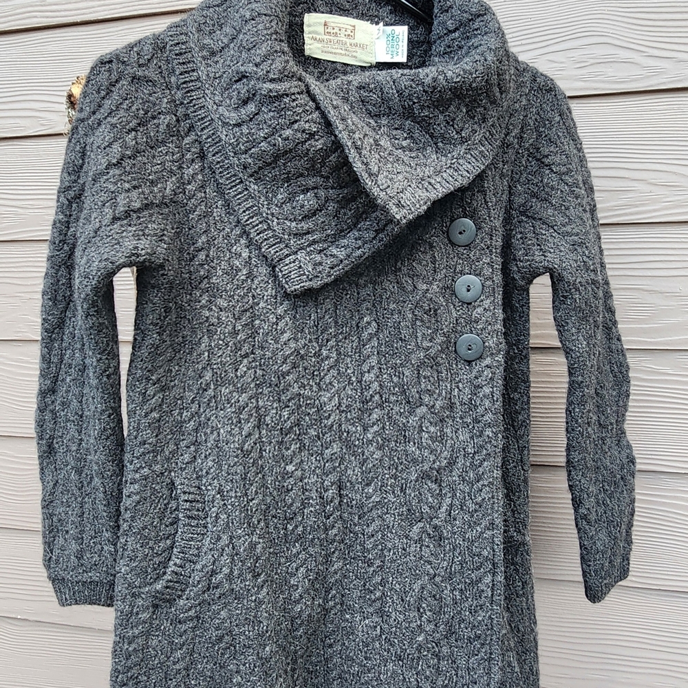 Charcoal Gray Cable Knit Button-Front Cardigan Sweater